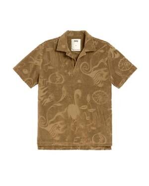 NEW OAS men's wendolo short sleeve polo shirt in light brown